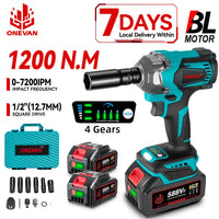 ONEVAN 18V Llave de Impacto Brushless – 1200 N·m, 8 Velocidades, con Luz LED