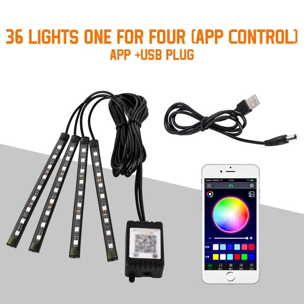 Neón 36 48 72 LED luz ambiental para pies Interior de coche Control remoto inalámbrico por aplicación de música lámpara decorativa de ambiente RGB automática