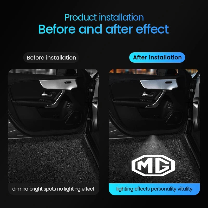 Luces LED de Bienvenida para Puertas MG – Proyector de Logo HD, 2 Piezas, Fibra de Carbono