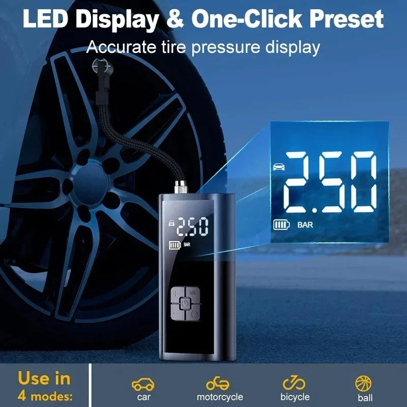Car Wireless Air Pump Air Compressor Tire Ball Inflator LED Light Tyre Inflator 150PSI Electric for Car Motorcycles Bicycles