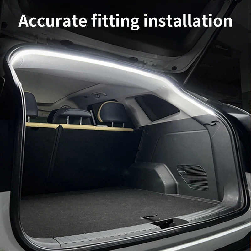 Iluminación de maletero de alto brillo para coche, luz ambiental, decoración interior, cableado LED, tira de luces para puerta trasera con detección automática sin cables
