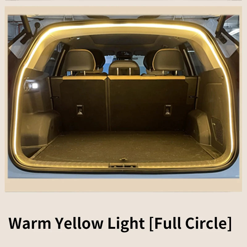 Iluminación de maletero de alto brillo para coche, luz ambiental, decoración interior, cableado LED, tira de luces para puerta trasera con detección automática sin cables