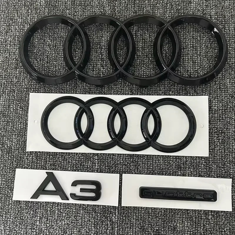 Logotipo de 4 anillos ABS negro capó de coche capó delantero parrilla maletero trasero emblema