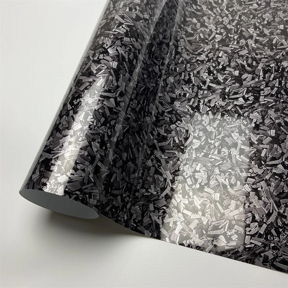 Envoltura de vinilo de fibra de carbono forjado con láser brillante, pegatina autoadhesiva para coche, película de carbono de vinilo brillante impermeable para calcomanía de coche
