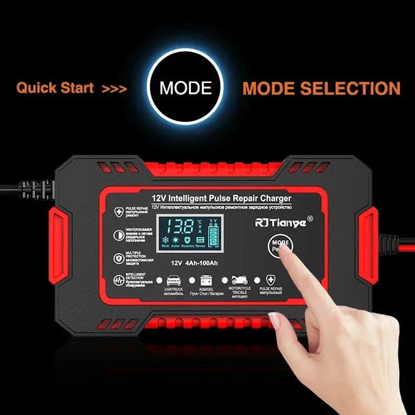 🔌 Cargador Inteligente de Batería 12V 6A con Pantalla LCD – EAFC | Reparación por Pulso para Autos y Motos