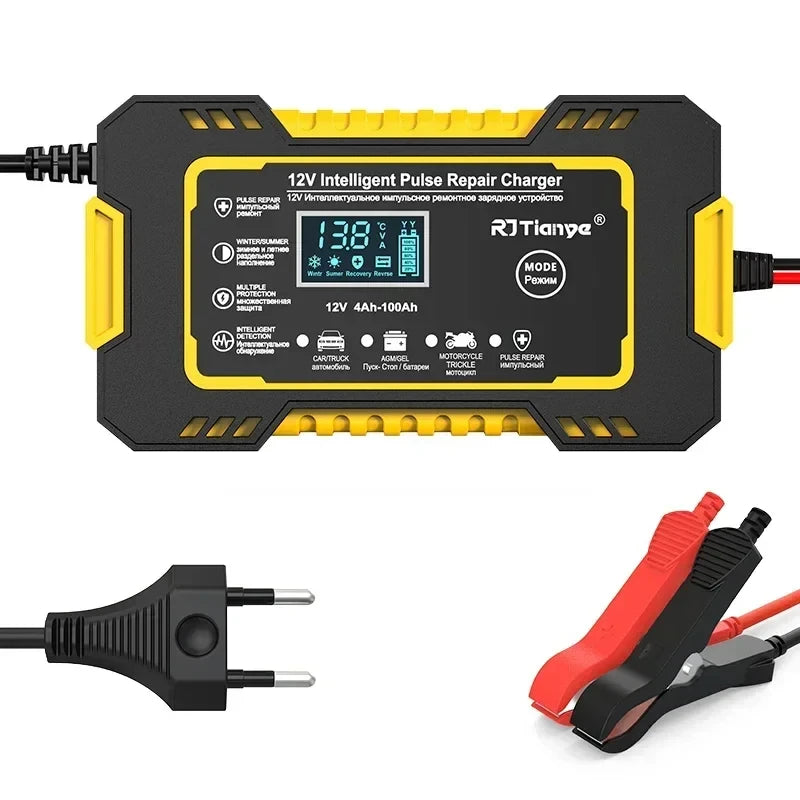 🔌 Cargador Inteligente de Batería 12V 6A con Pantalla LCD – EAFC | Reparación por Pulso para Autos y Motos