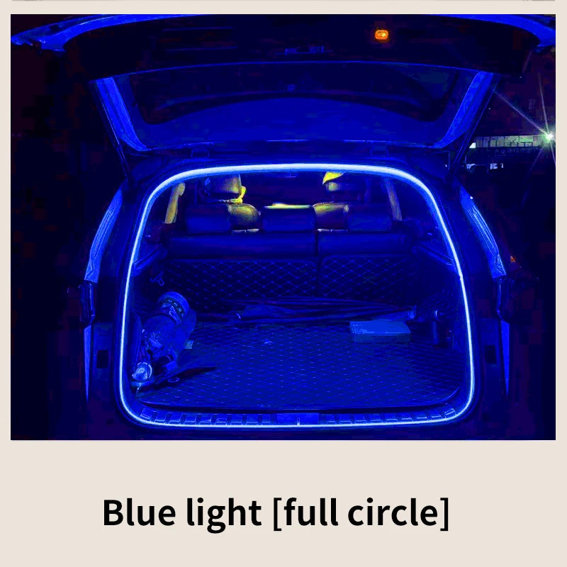 Iluminación de maletero de alto brillo para coche, luz ambiental, decoración interior, cableado LED, tira de luces para puerta trasera con detección automática sin cables