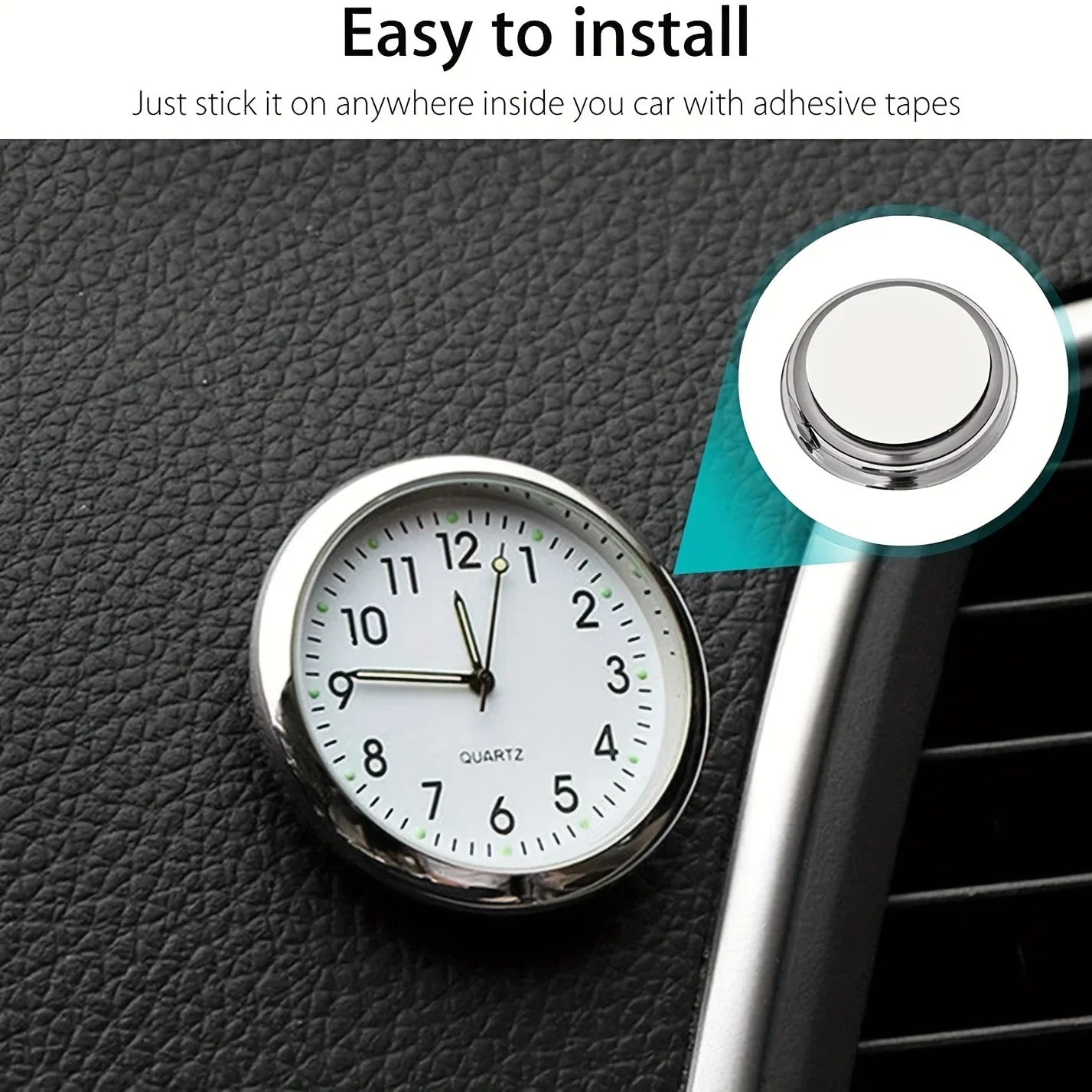 eloj decorativo brillante para coche, Mini reloj analógico de cuarzo para salpicadero de coche, reloj adhesivo para decoración exclusiva de coche, 1 ud.