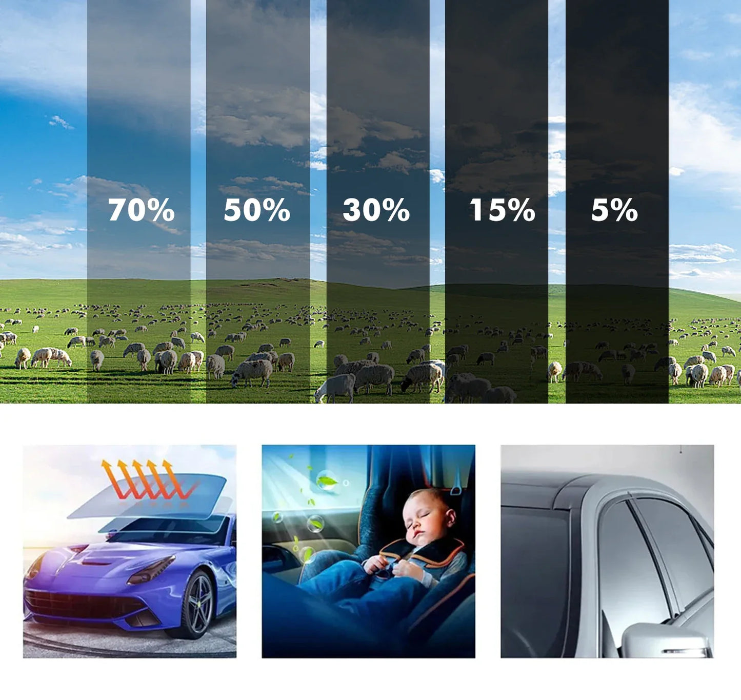Película opaca para ventana de coche, película de privacidad para ventana, bloque UV de calor,