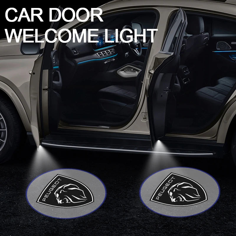 Luz Led de bienvenida para puerta de coche proyector láser inalámbrico Logo lámpara de sombra fantasma para Peugeot