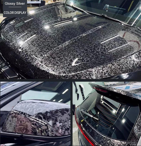 Envoltura de vinilo de fibra de carbono forjado con láser brillante, pegatina autoadhesiva para coche, película de carbono de vinilo brillante impermeable para calcomanía de coche