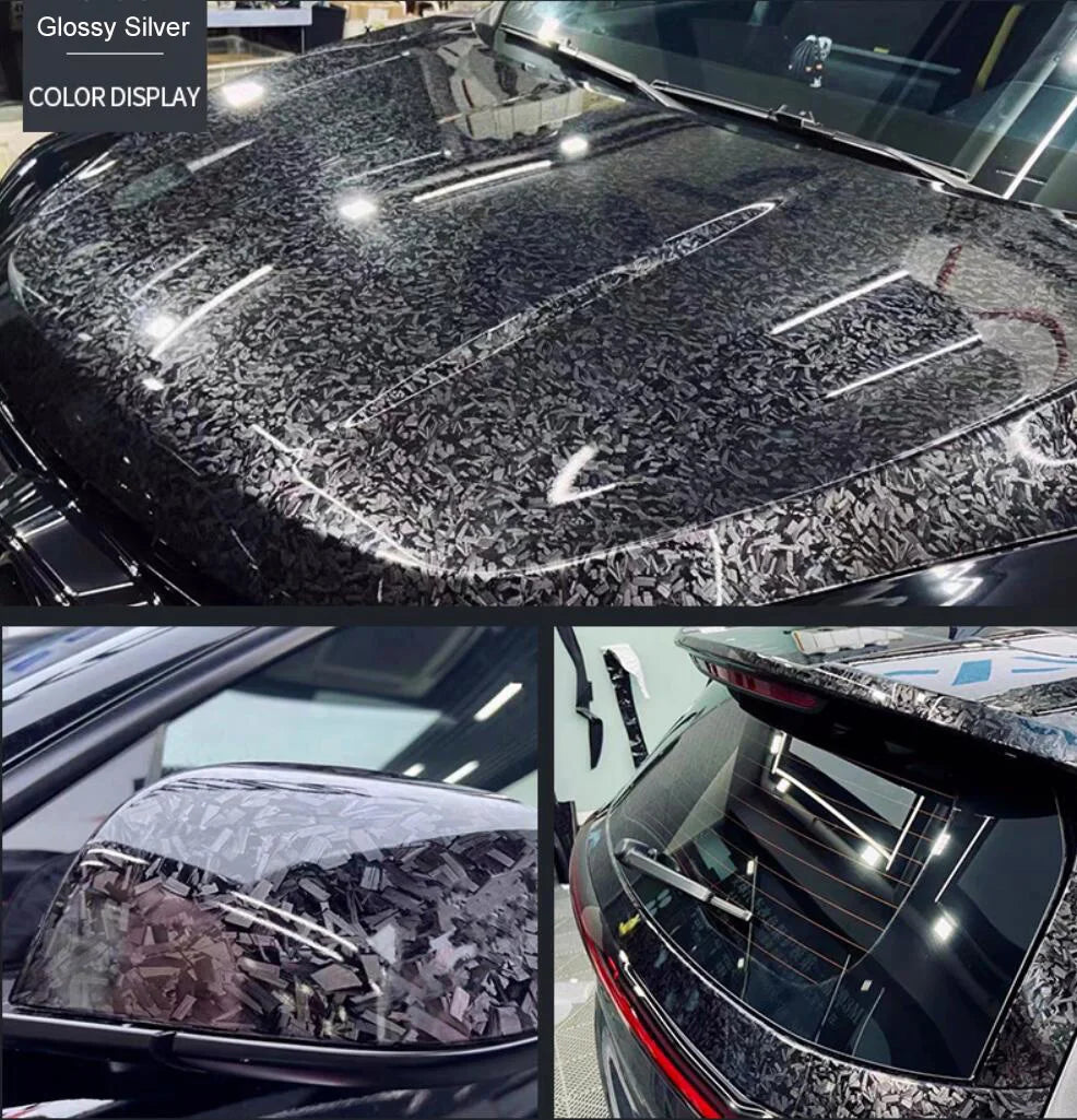 Envoltura de vinilo de fibra de carbono forjado con láser brillante, pegatina autoadhesiva para coche, película de carbono de vinilo brillante impermeable para calcomanía de coche