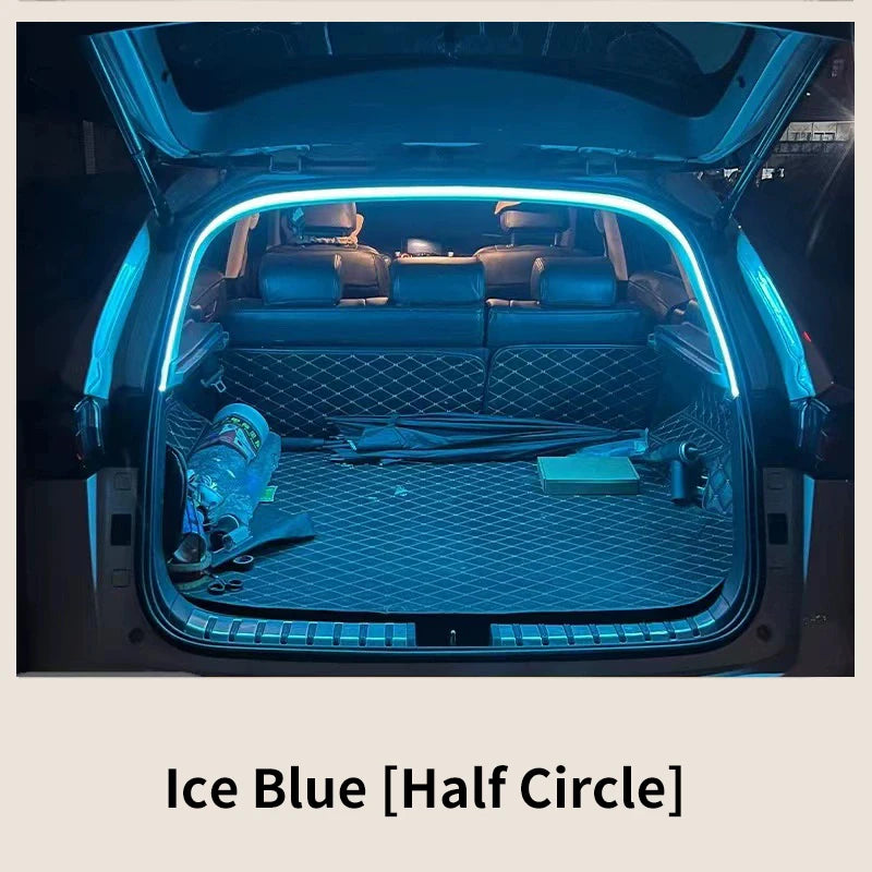 Iluminación de maletero de alto brillo para coche, luz ambiental, decoración interior, cableado LED, tira de luces para puerta trasera con detección automática sin cables