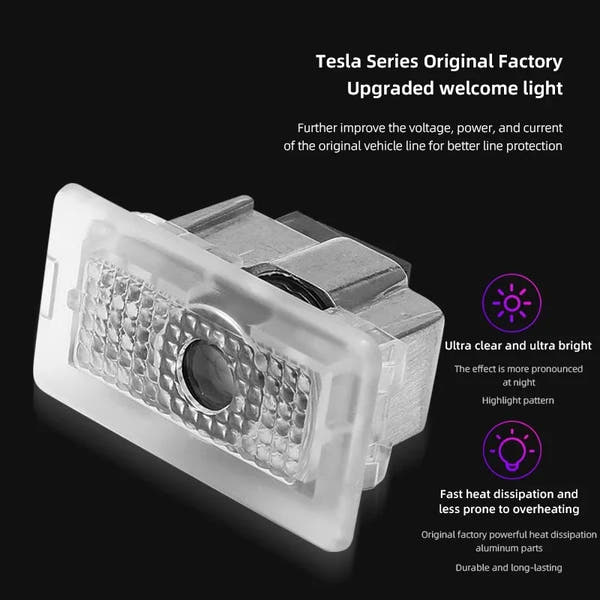 Luces LED Proyectoras Tesla – Bienvenida de Puerta, 2 Piezas (Model 3, S, X, Y, Cybertruck, Roadster)
