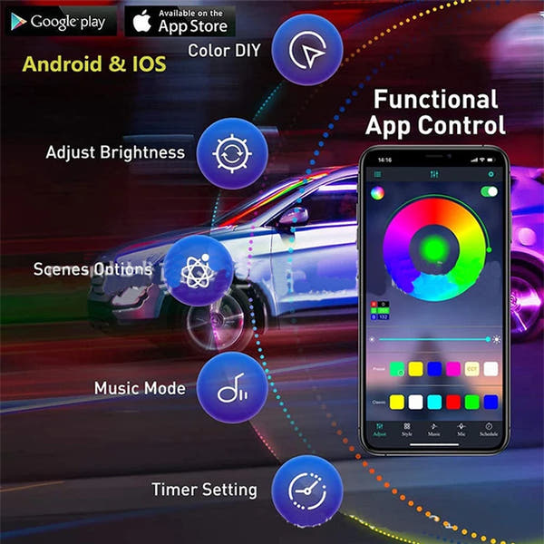 ¡Ilumina tu auto! Luces LED RGB 8M con Control por App – Kit 6 en 1 para Interior Vehicular