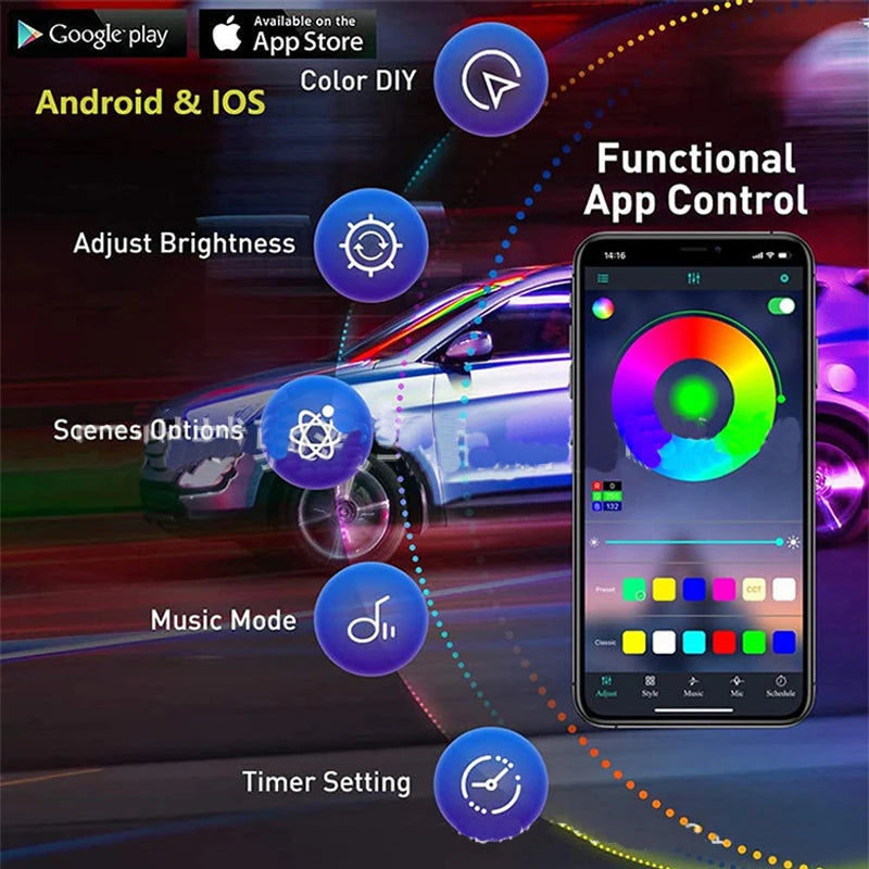 ¡Ilumina tu auto! Luces LED RGB 8M con Control por App – Kit 6 en 1 para Interior Vehicular