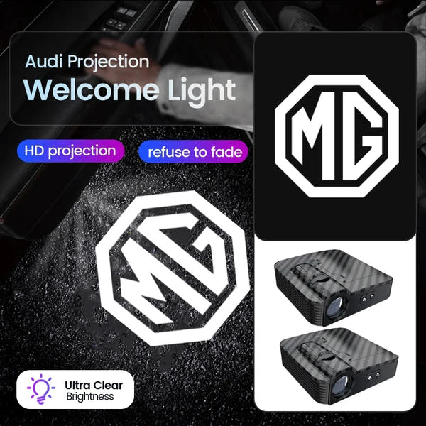 Luces LED de Bienvenida para Puertas MG – Proyector de Logo HD, 2 Piezas, Fibra de Carbono