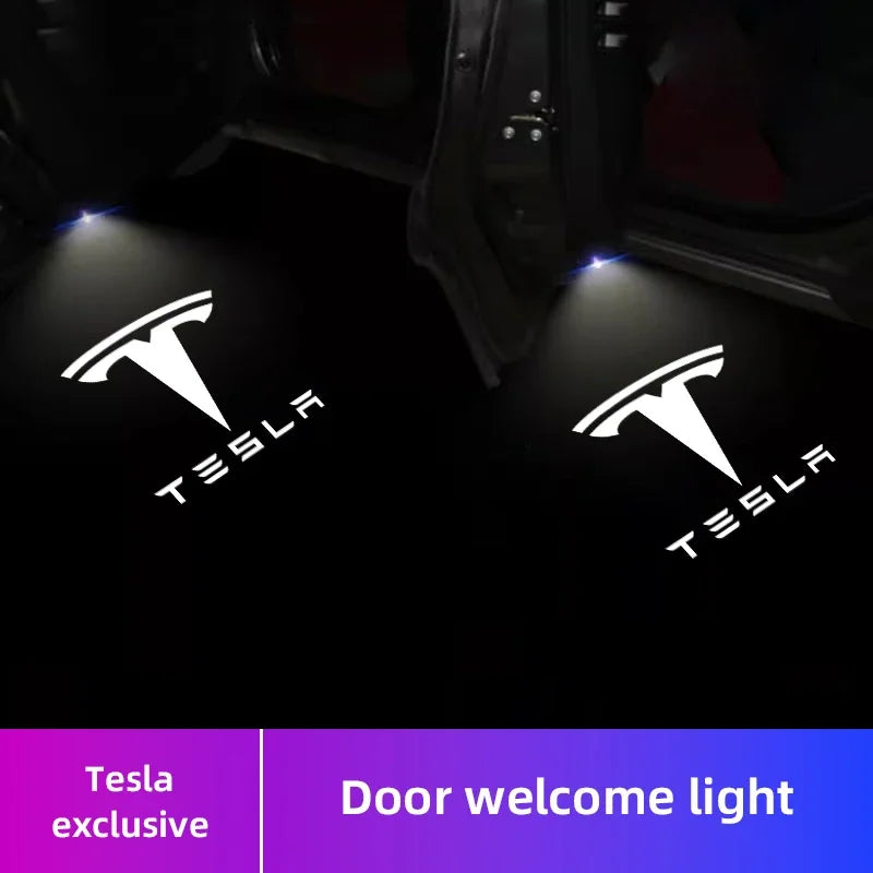 Luces LED Proyectoras Tesla – Bienvenida de Puerta, 2 Piezas (Model 3, S, X, Y, Cybertruck, Roadster)