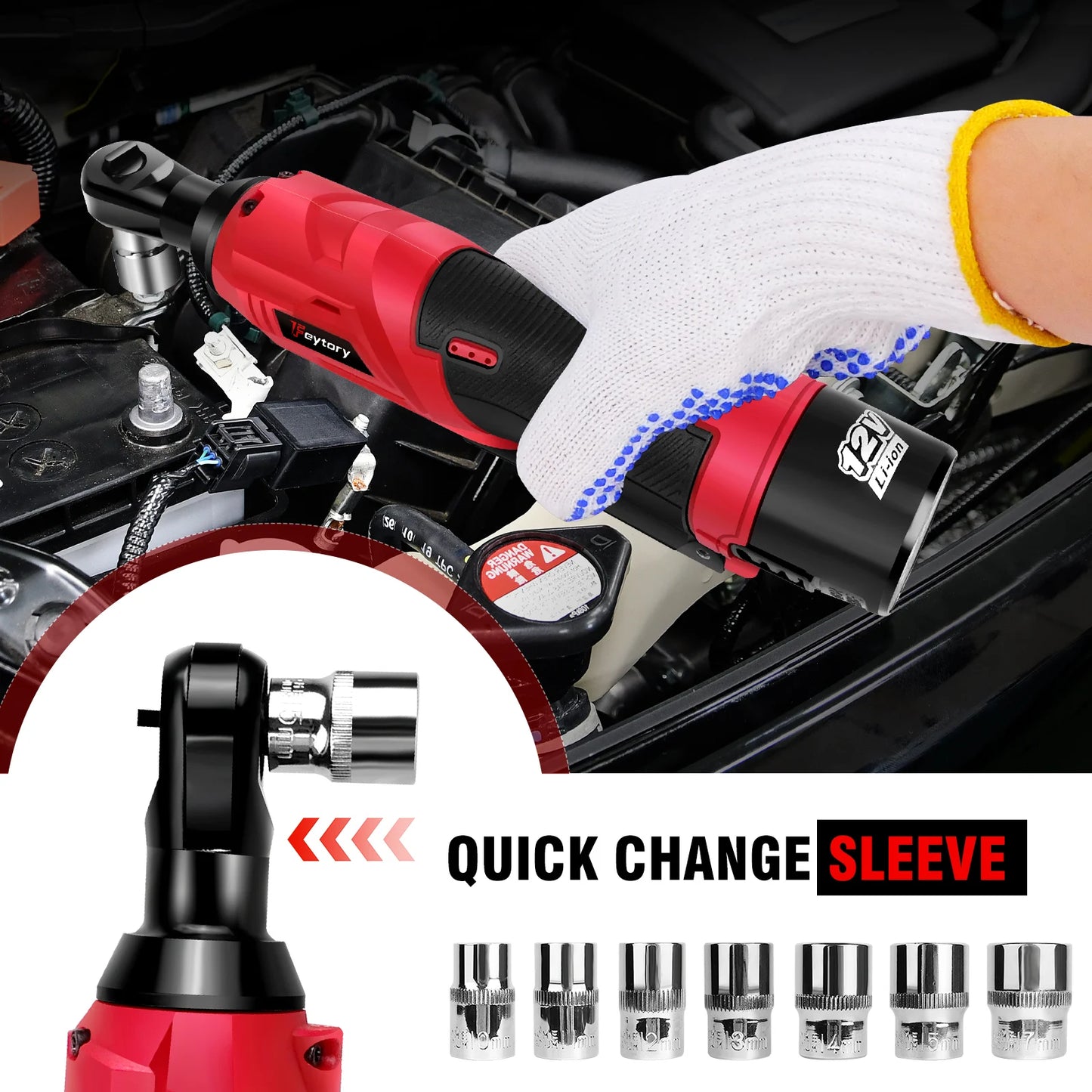 DayPlus Llave de Carraca Inalámbrica 12V Brushless – 200 N·m, 2 Baterías, Set de 7 Vasos (3/8”)