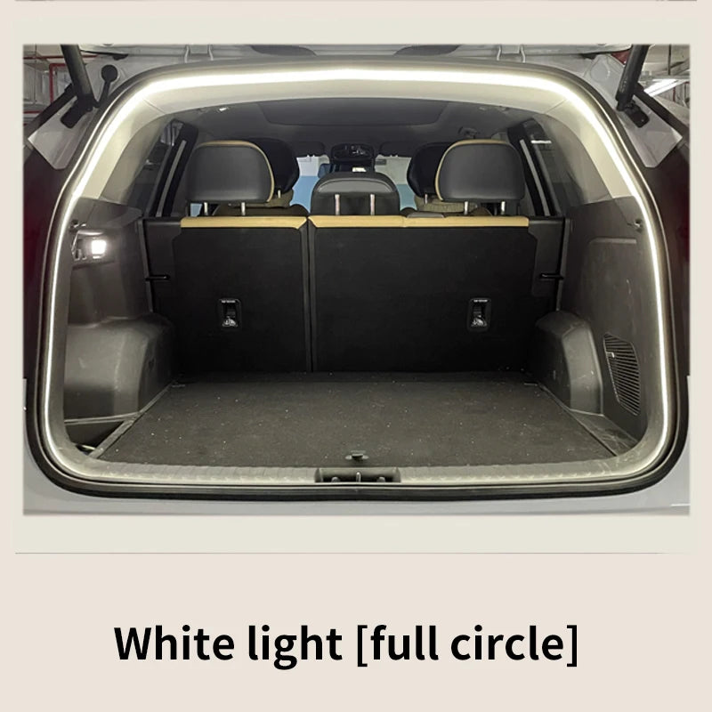 Iluminación de maletero de alto brillo para coche, luz ambiental, decoración interior, cableado LED, tira de luces para puerta trasera con detección automática sin cables