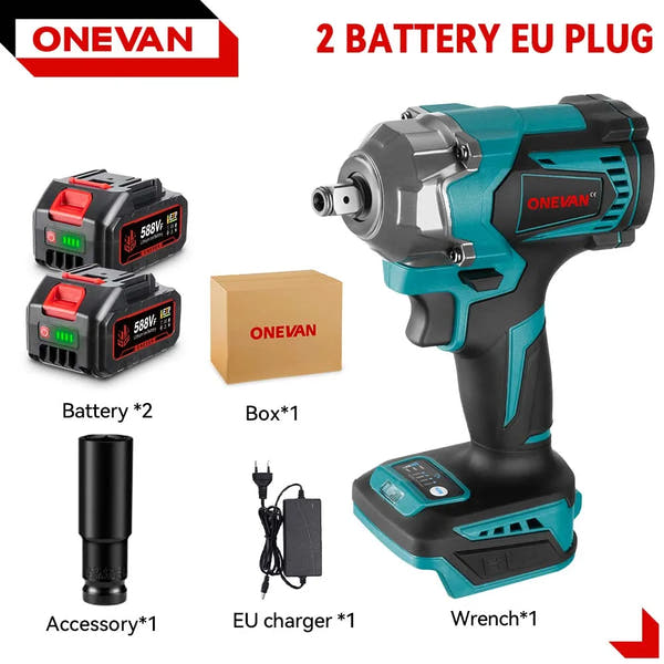 ONEVAN 18V Llave de Impacto Brushless – 1200 N·m, 8 Velocidades, con Luz LED