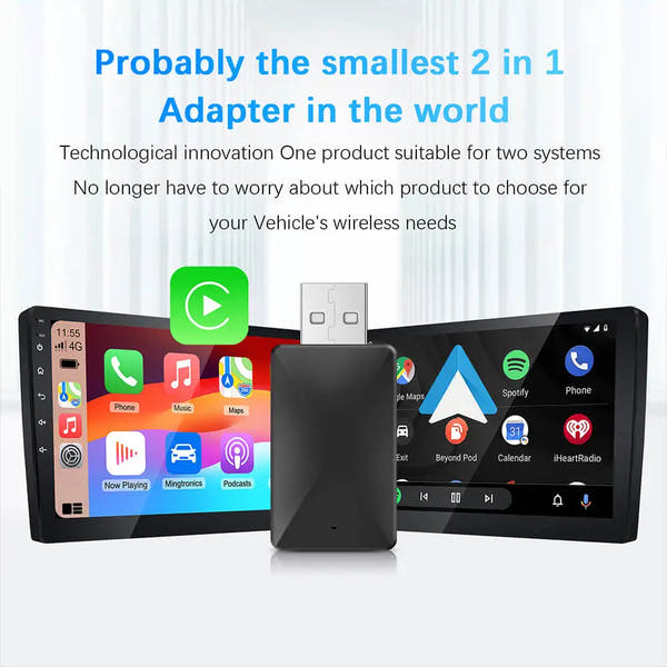 Adaptador 2 en 1 cableado a inalámbrico CarPlay Android Auto para estéreo de coche OEM con USB Plug and Play