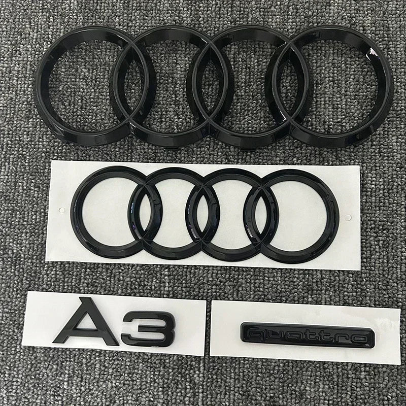 Logotipo de 4 anillos ABS negro capó de coche capó delantero parrilla maletero trasero emblema
