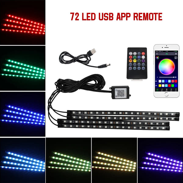 Neón 36 48 72 LED luz ambiental para pies Interior de coche Control remoto inalámbrico por aplicación de música lámpara decorativa de ambiente RGB automática
