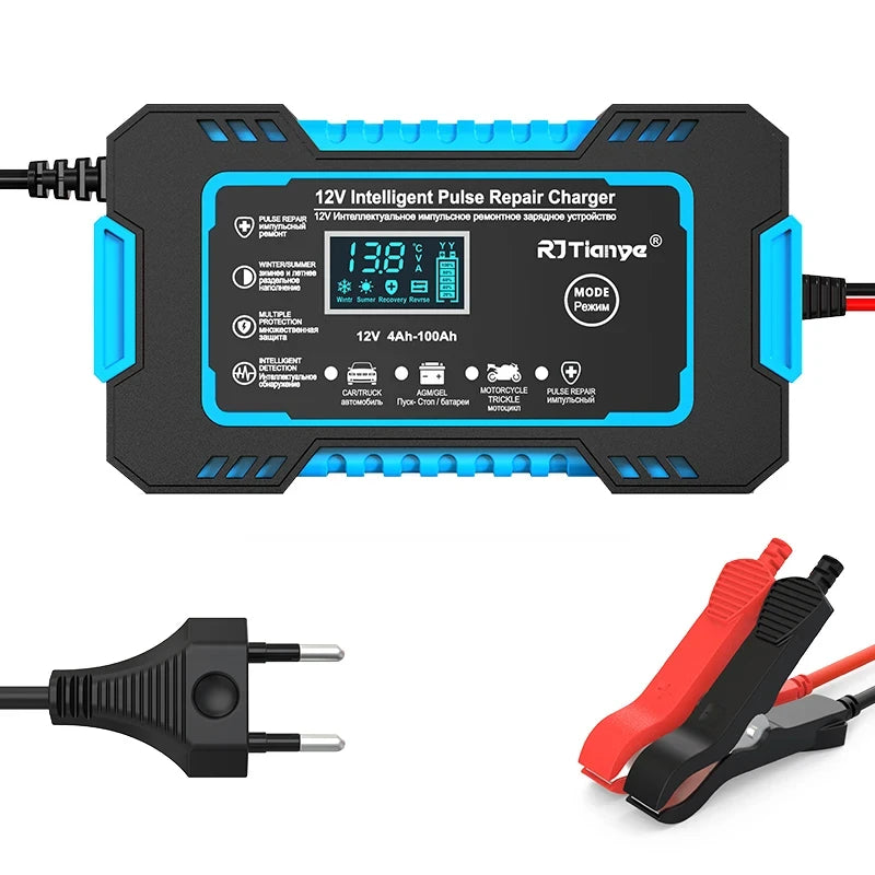 🔌 Cargador Inteligente de Batería 12V 6A con Pantalla LCD – EAFC | Reparación por Pulso para Autos y Motos