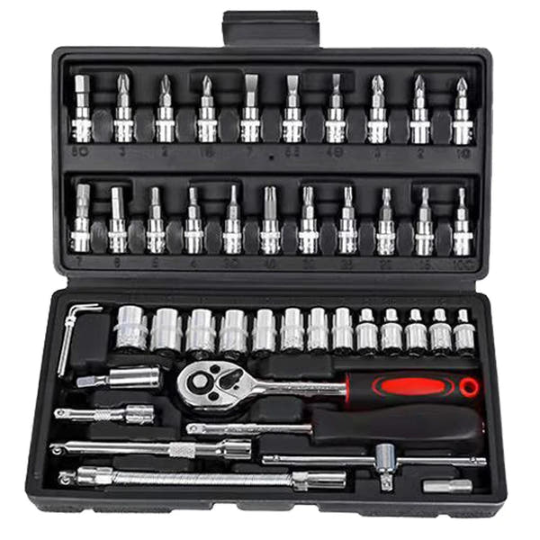 Kit de herramientas para reparación de automóviles de 46 piezas, juego de dados de 1/4 de pulgada, conjunto de llaves de carraca y torque, conjunto de reparación de autos, herramienta para mecánico