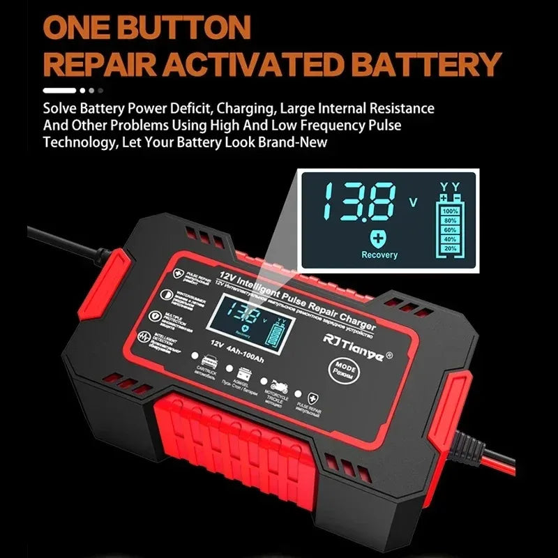 🔌 Cargador Inteligente de Batería 12V 6A con Pantalla LCD – EAFC | Reparación por Pulso para Autos y Motos
