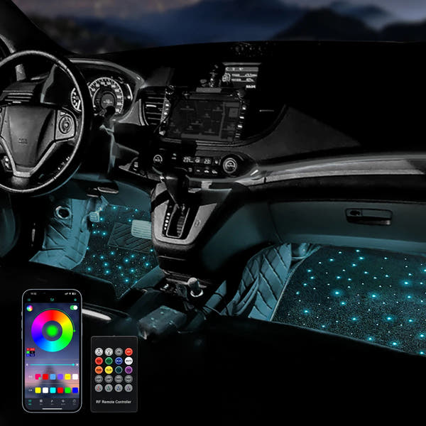 Alfombra de coche Starlight de 12V, alfombra Full Starlight, alfombrilla de pie Starlight, cambio de color, cinturón, aplicación, Control remoto, efecto de luz, alfombras LED