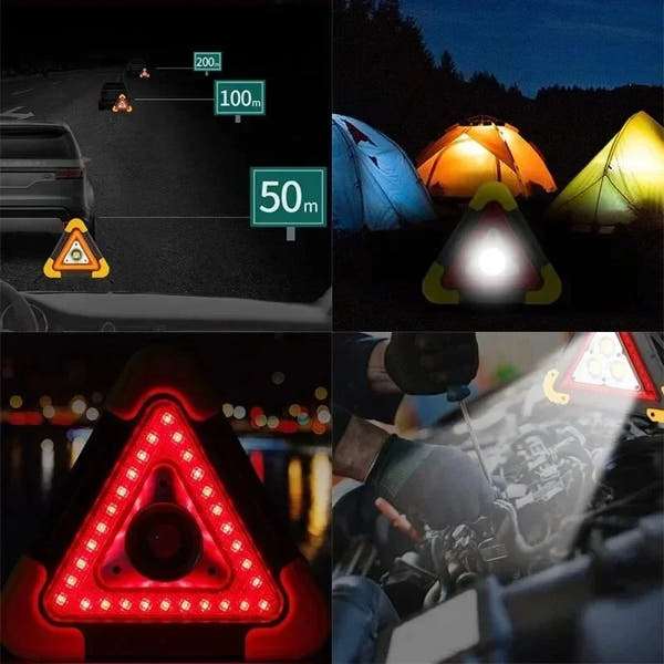 Triángulo de Emergencia LED Solar 3 en 1 | Luz de Advertencia Recargable