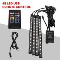 Neón 36 48 72 LED luz ambiental para pies Interior de coche Control remoto inalámbrico por aplicación de música lámpara decorativa de ambiente RGB automática