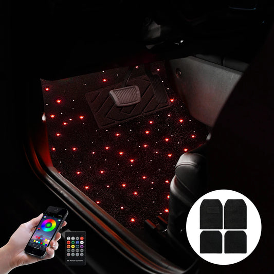 Alfombra de coche Starlight de 12V, alfombra Full Starlight, alfombrilla de pie Starlight, cambio de color, cinturón, aplicación, Control remoto, efecto de luz, alfombras LED