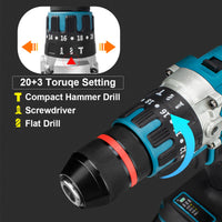 Gisam Taladro Inalámbrico 18V Brushless – Potente Taladro Percutor 3 en 1 con 480 N·m