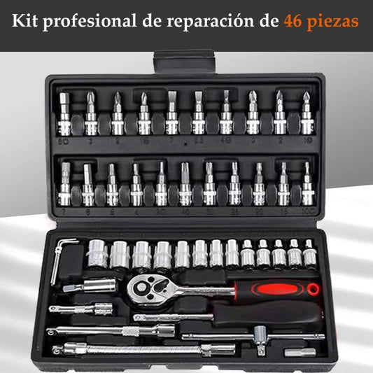 Kit de herramientas para reparación de automóviles de 46 piezas, juego de dados de 1/4 de pulgada, conjunto de llaves de carraca y torque, conjunto de reparación de autos, herramienta para mecánico