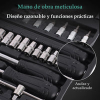 Kit de herramientas para reparación de automóviles de 46 piezas, juego de dados de 1/4 de pulgada, conjunto de llaves de carraca y torque, conjunto de reparación de autos, herramienta para mecánico