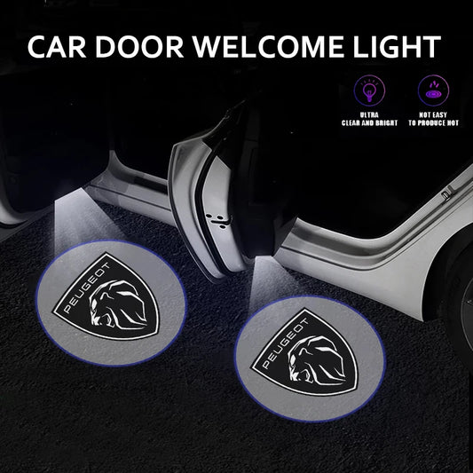 Luz Led de bienvenida para puerta de coche proyector láser inalámbrico Logo lámpara de sombra fantasma para Peugeot