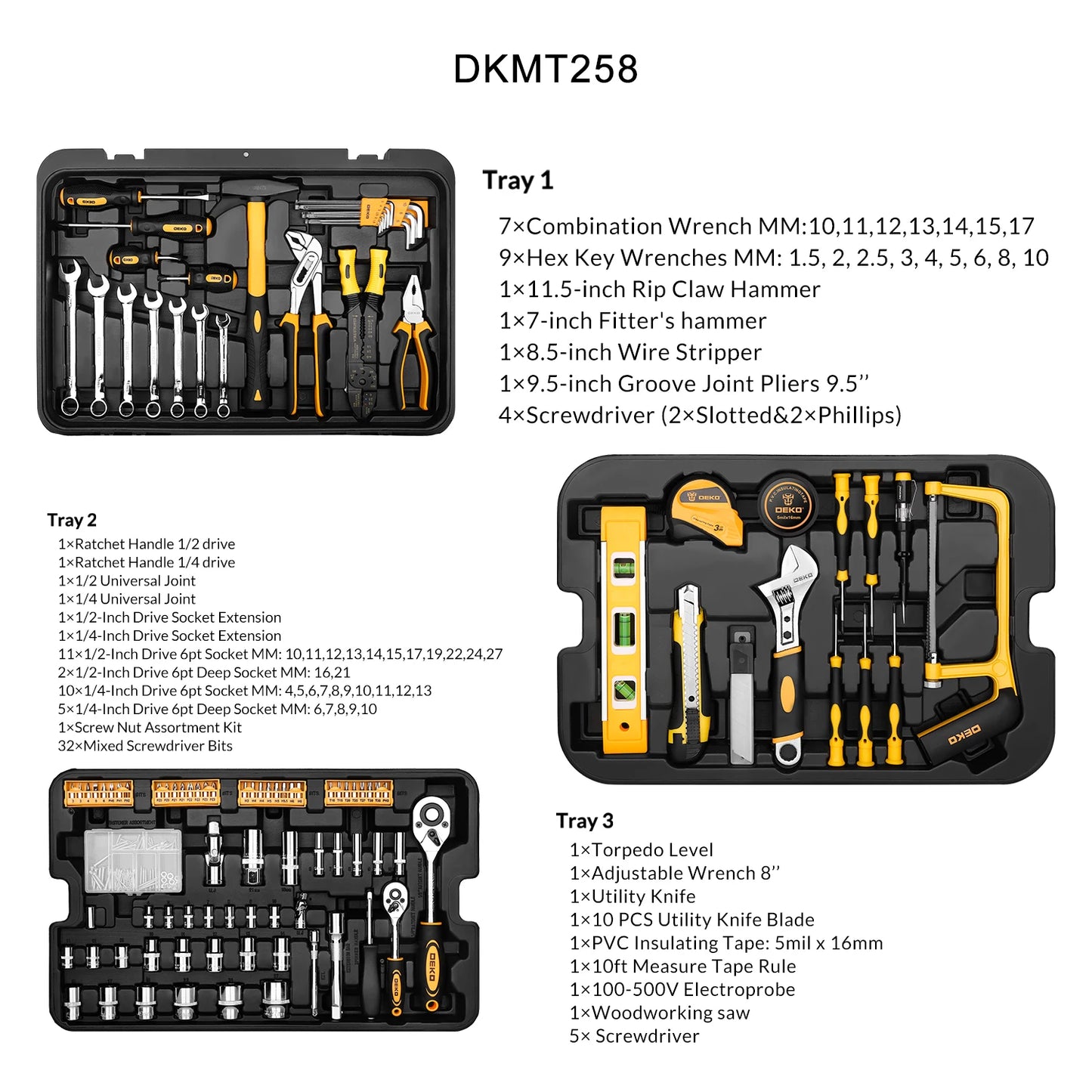 Set de Herramientas DEKO DKMT Series | Kit de Bricolaje Completo