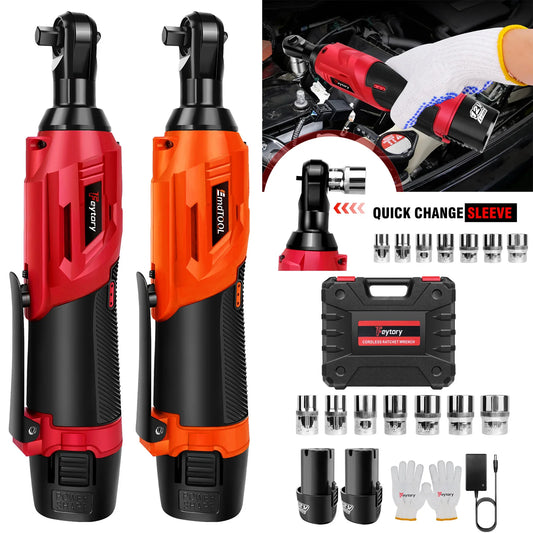 DayPlus Llave de Carraca Inalámbrica 12V Brushless – 200 N·m, 2 Baterías, Set de 7 Vasos (3/8”)