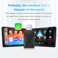 Adaptador 2 en 1 cableado a inalámbrico CarPlay Android Auto para estéreo de coche OEM con USB Plug and Play